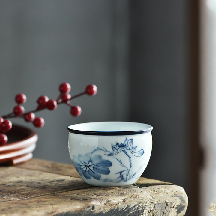 Buddha Stones Koi Flor de Loto Hoja Montañas Árbol Taza de Té de Cerámica Taza de Té Kung Fu 130ml