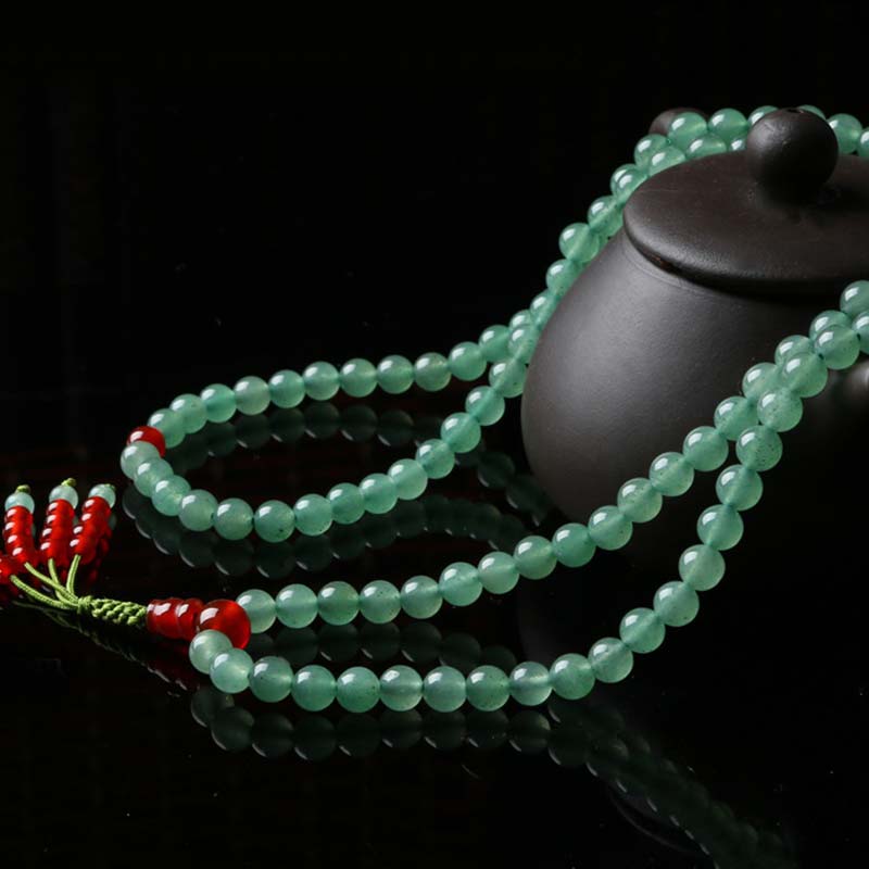 Pulsera Mala de la suerte con 108 cuentas, aventurina verde, ágata roja