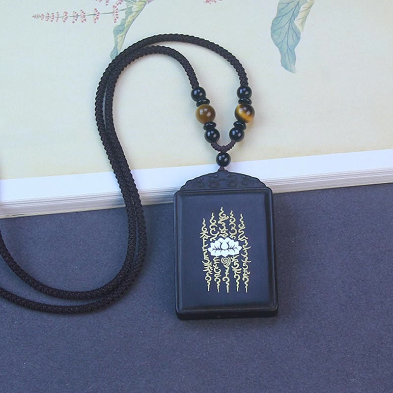 Colgante de collar tranquilo con incrustaciones de loto de madera de ébano de plata de ley 999 con Buddha Stones - image 2