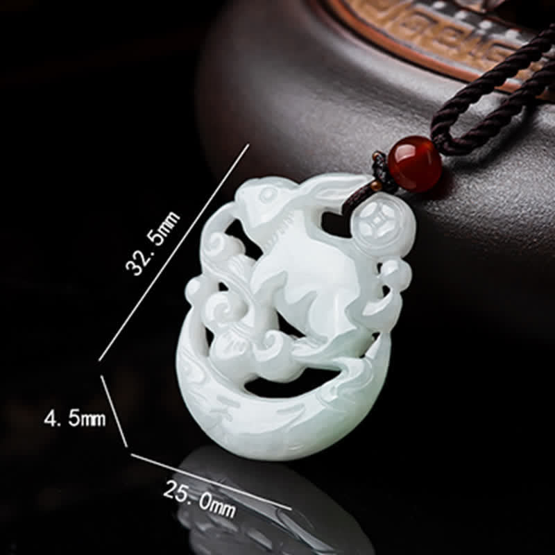 Año del Conejo Colgante de Collar de Protección de Luna Creciente de Jade Blanco