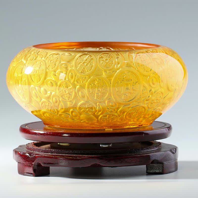 Cuenco del tesoro de cristal Liuli hecho a mano, lingotes, pieza de arte, decoración del hogar