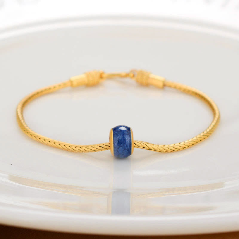 Pulsera tibetana de oro de 18 quilates con Buddha Stones , Om Mani Padme Hum, pez koi de la suerte, personaje Fu, moneda de cobre, lingote, paz - Perla azul - image 8