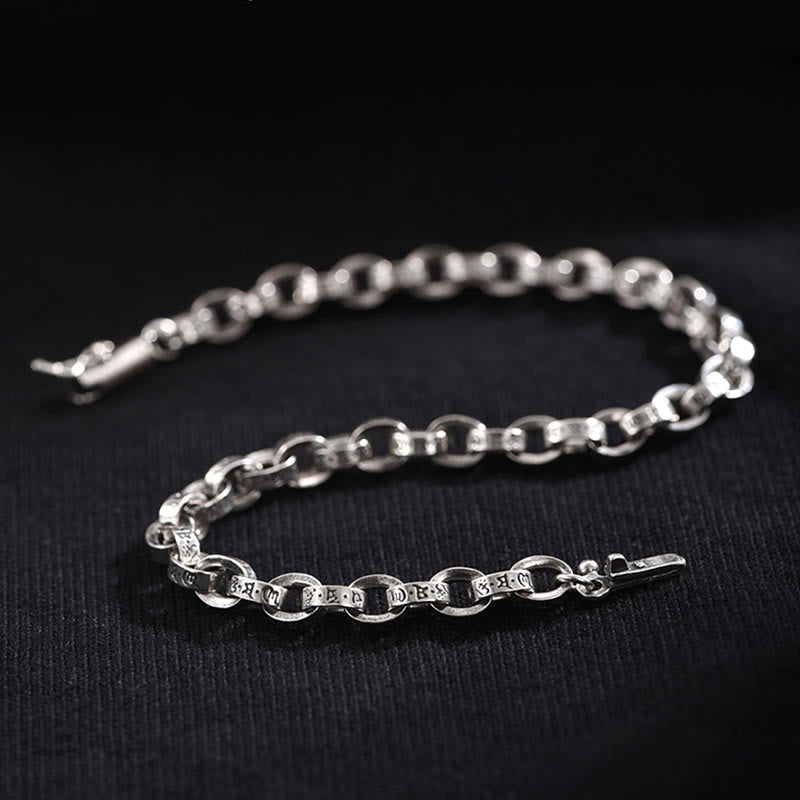 Pulsera de metal creativa con diseño tallado de Om Mani Padme Hum de plata de ley 925 con Buddha Stones