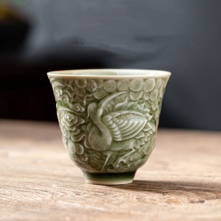 Taza de té de cerámica de pino con grulla de Buddha Stones , taza de té de Kung Fu, 80ml