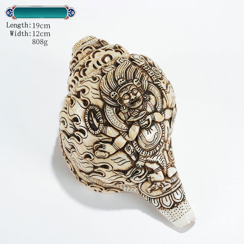 Concha tibetana hecha a mano grabada Shankha Buddha Avalokitesvara, decoración de riqueza