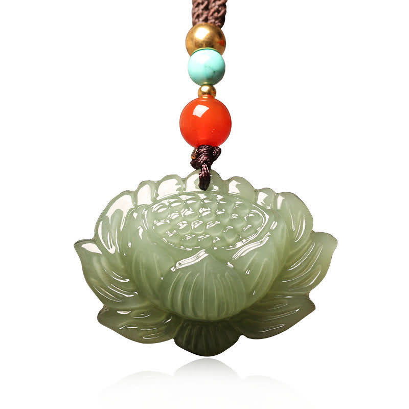 Collar con colgante de flor de loto de jade cian hetiano con Buddha Stones - image 5