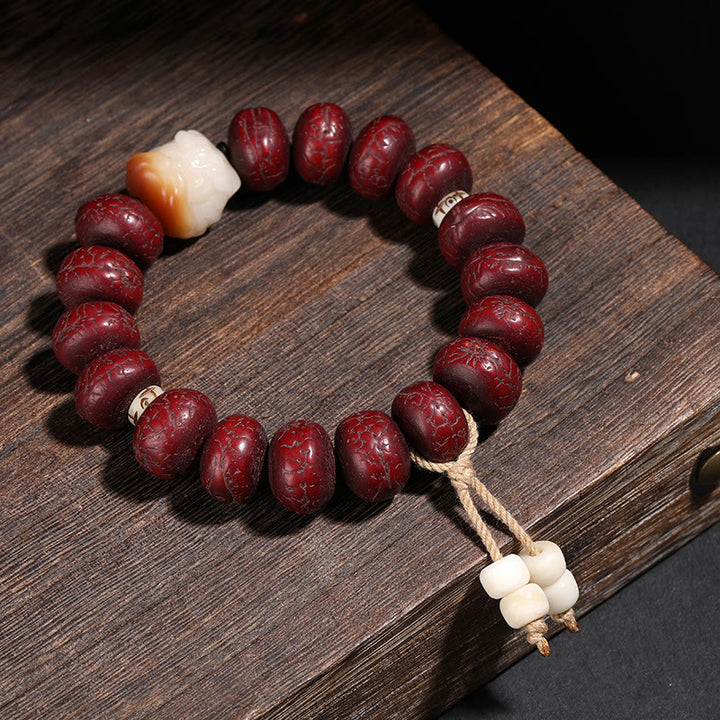 Buddha Stones Tíbet Bodhi Semilla Dzi Cuentas León Bailando Suerte Pulsera Muñeca Mala