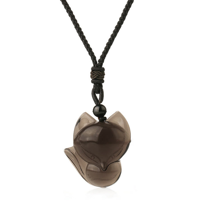 Collar con colgante de amuleto de obsidiana negra natural con Buddha Stones , ojo de tigre, hielo, obsidiana y zorro