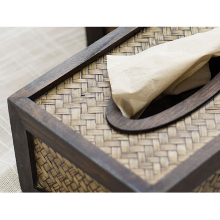 Caja de pañuelos de madera tejida de bambú hecha a mano, soporte de madera para pañuelos, cajas de toallitas, decoración