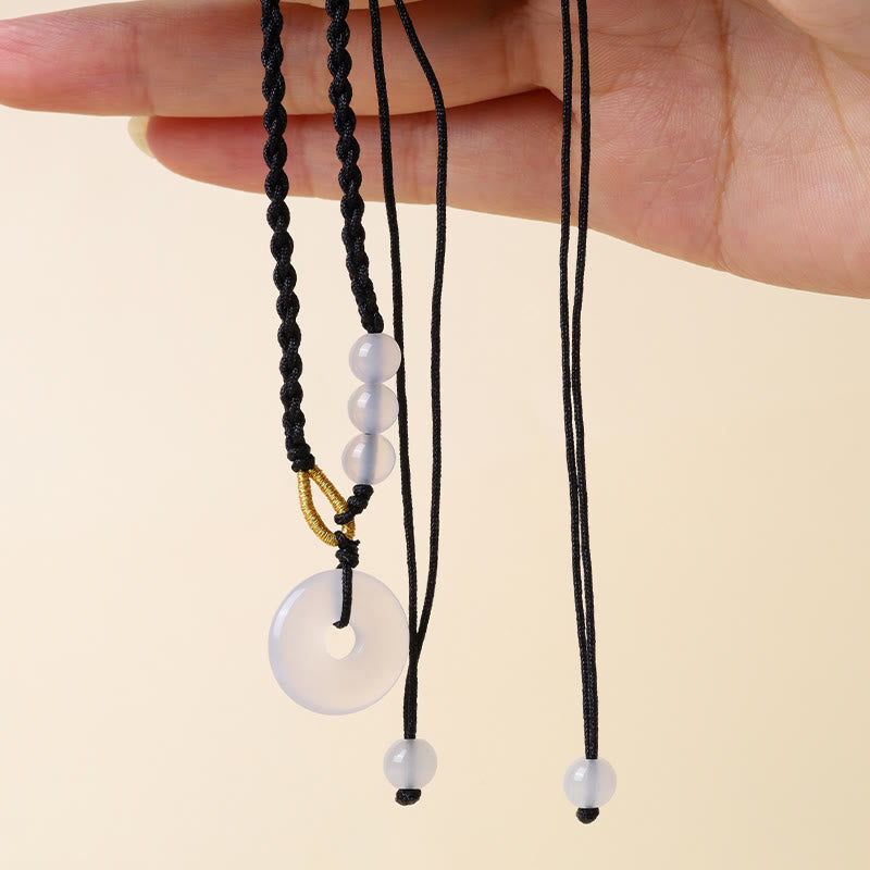Colgante de collar curativo con hebilla de paz, calcedonia, cuarzo fresa, Buddha Stones
