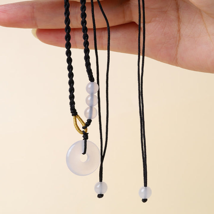 Colgante de collar curativo con hebilla de paz, calcedonia, cuarzo fresa, Buddha Stones