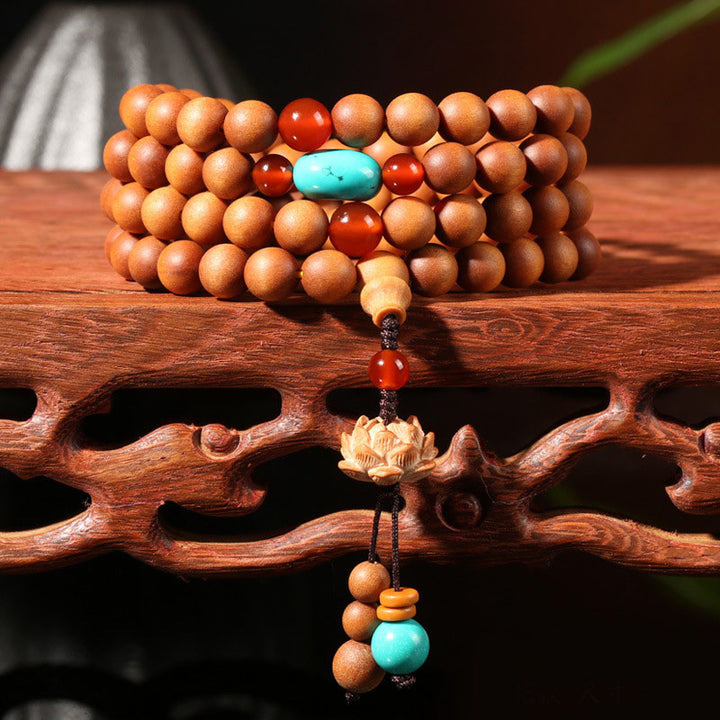 Pulsera Mala con dije de iluminación de loto de sándalo tibetano con Buddha Stones