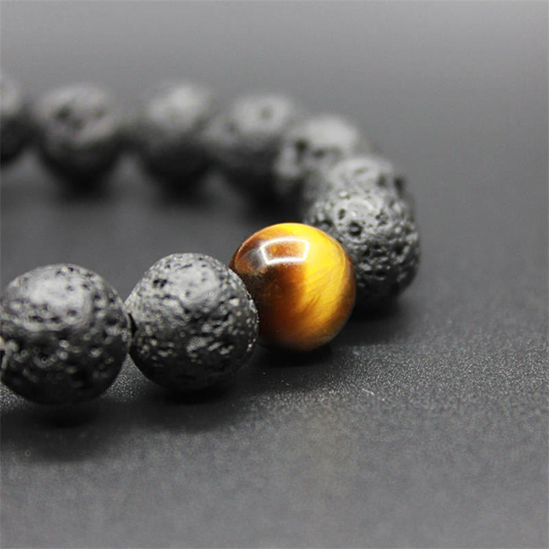 Pulsera curativa de la paz con piedra de ojo de tigre, roca de lava, Buddha Stones