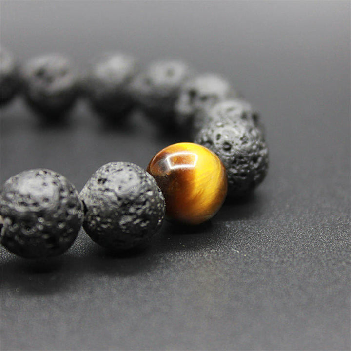 Pulsera curativa de la paz con piedra de ojo de tigre, roca de lava, Buddha Stones