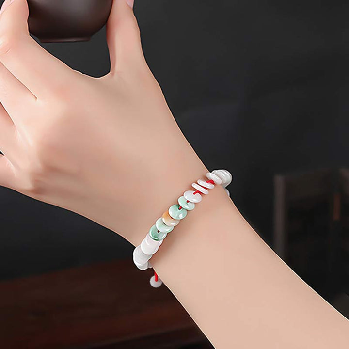 Pulsera de tejido de hilo rojo de la suerte de jade redondo con Buddha Stones