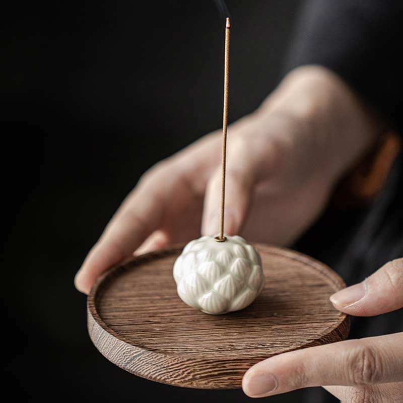 Buddha Stones Mini flor de loto meditación palo de cerámica pequeño quemador de incienso Decoración