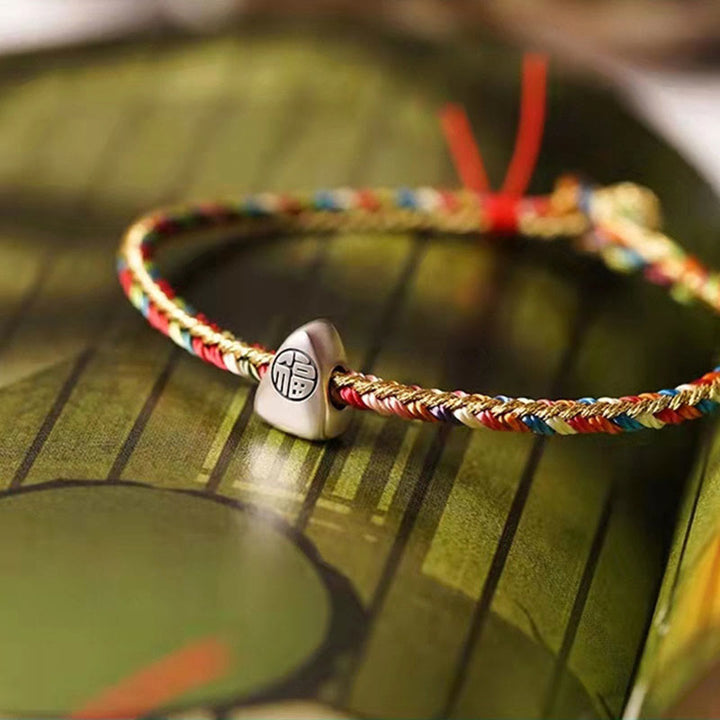 Pulsera trenzada hecha a mano con diseño de personaje Fu Zongzi de plata de ley 925 con Buddha Stones