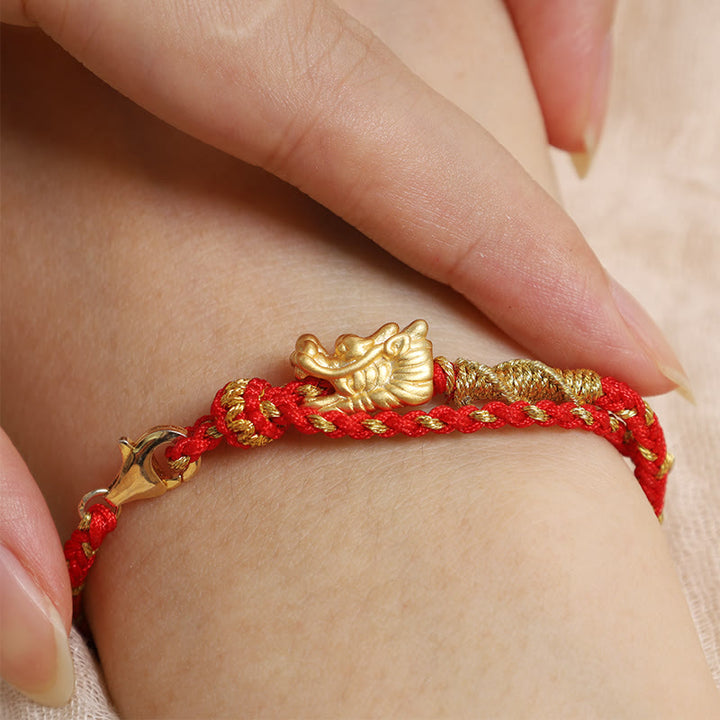 Pulsera trenzada de hilo rojo con nudo de ocho hilos de la suerte del dragón hecha a mano de plata de ley 999 con Buddha Stones