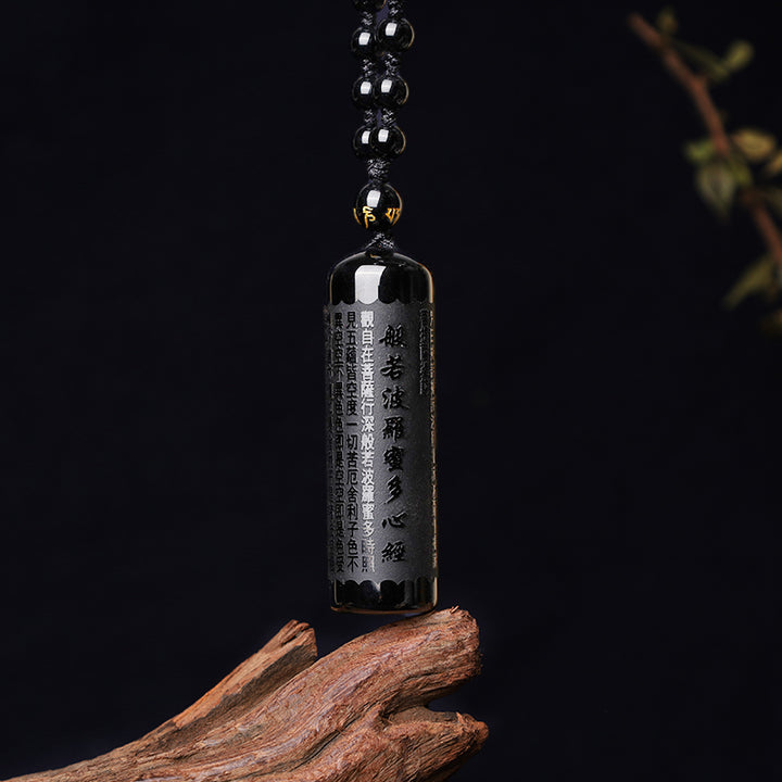 Colgante de collar de purificación de Sutra de corazón de obsidiana negra Natural con Buddha Stones
