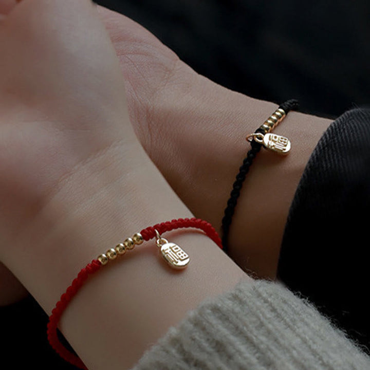 Pulsera de cuerda de la suerte con dije de personaje Fu hecho a mano con Buddha Stones