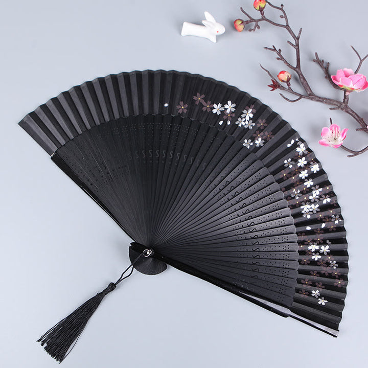 Abanico plegable de bambú de seda de mano con Buddha Stones , flor de cerezo, Sakura y Camelia, 21cm