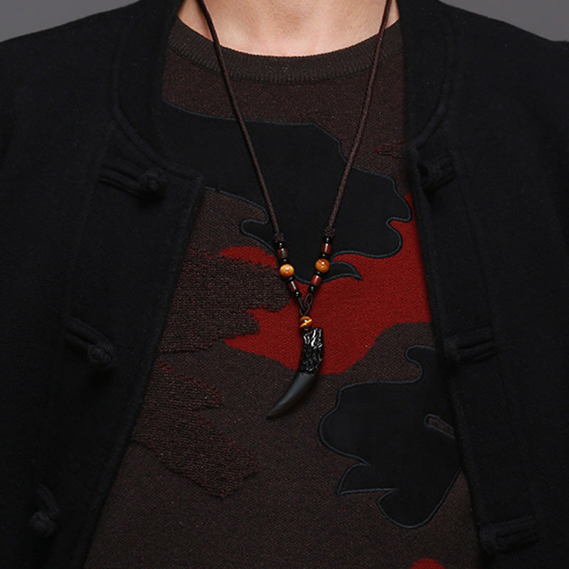 Colgante de collar con diseño de diente de lobo, obsidiana de hielo Natural, Buddha Stones
