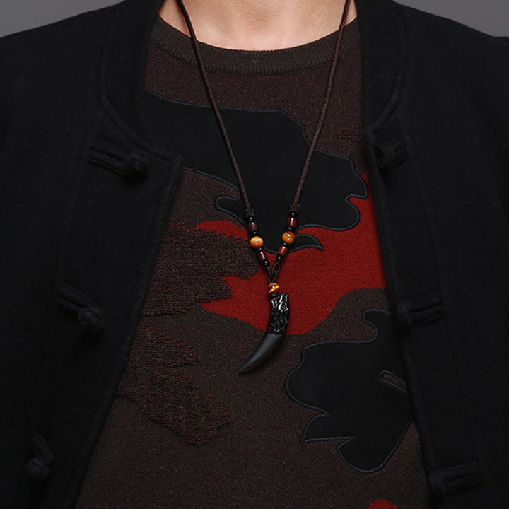 Colgante de collar con diseño de diente de lobo, obsidiana de hielo Natural, Buddha Stones