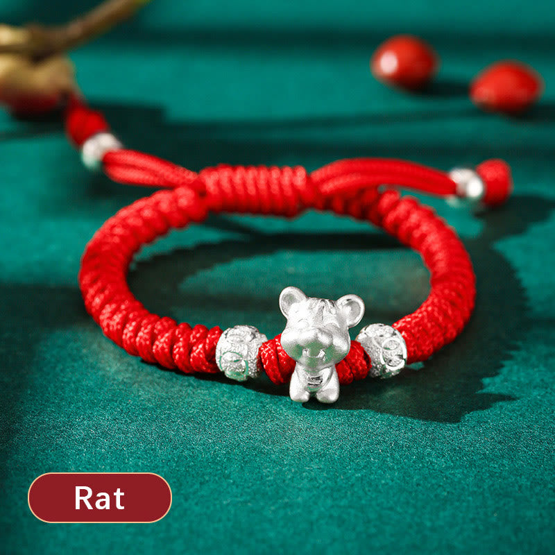Pulsera para niños hecha a mano con cuerda roja del zodíaco chino de plata de ley 999 con Buddha Stones