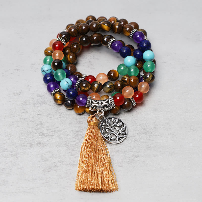 Buddha Stones de cristal curativo Mala cuentas de oración 108 meditación curación pulsera multicapa collar