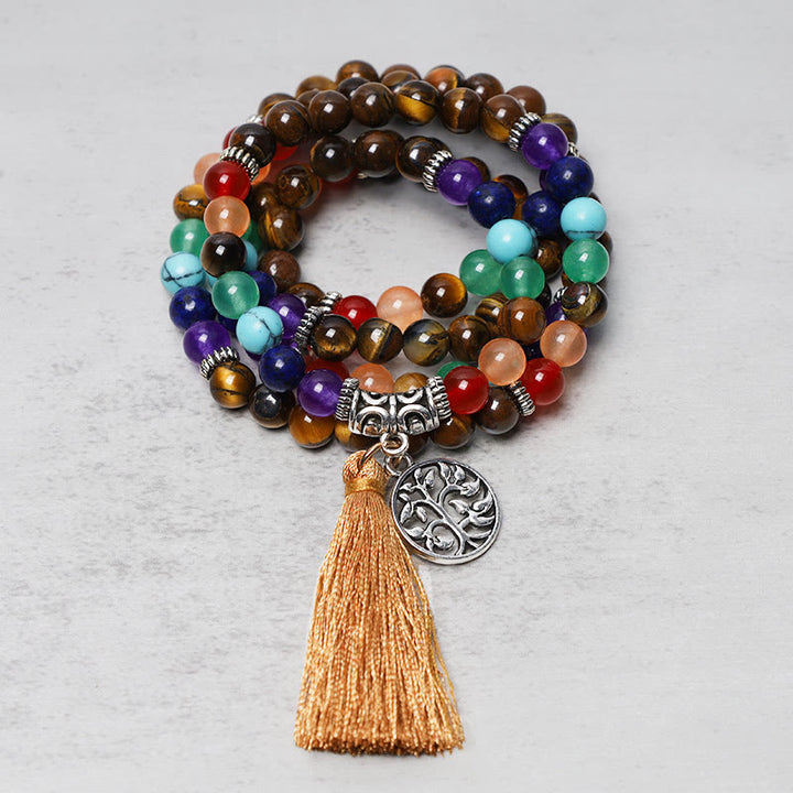 Buddha Stones de cristal curativo Mala cuentas de oración 108 meditación curación pulsera multicapa collar