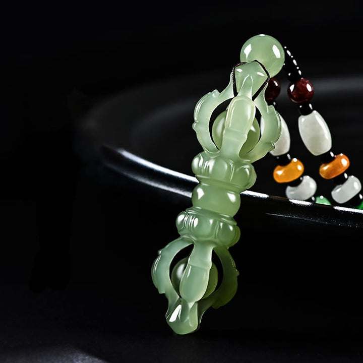 Colgante de collar de éxito grabado Dorje Vajra de Jade blanco de Jade cian hetiano Natural tibetano