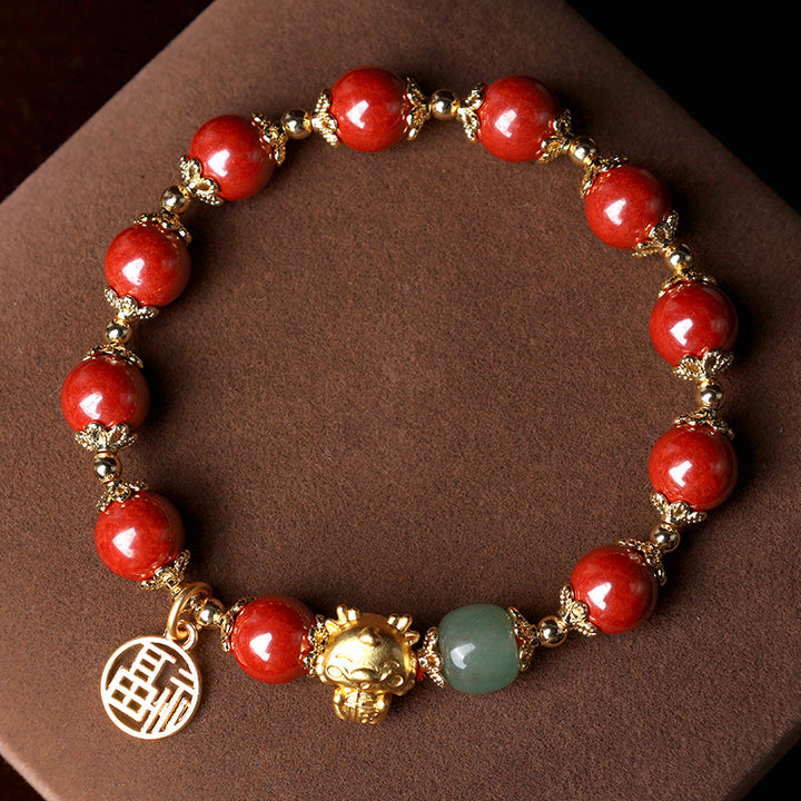 Buddha Stones Año del Dragón Cinabrio Natural Fu Carácter Charm Pulsera de Bendición