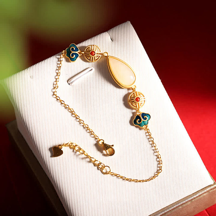 Pulsera con colgante de cadena de gota de agua de jade blanco hetiano de plata de ley 925 - image 10