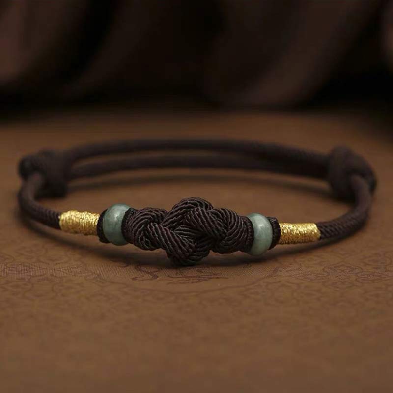 Pulsera de pareja trenzada con nudo de la suerte de Jade, hilo rojo, Buddha Stones