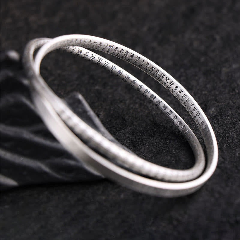Pulsera de protección tallada con Sutra de corazón de plata de ley 999 con Buddha Stones