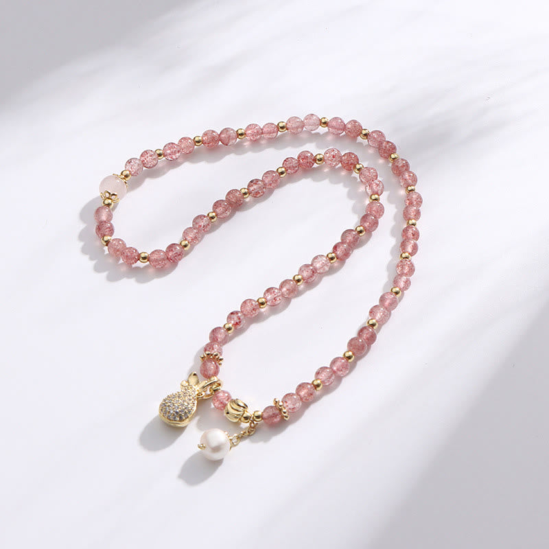 Pulsera de doble envoltura con dije positivo para bolsa de dinero de cuarzo fresa con Buddha Stones