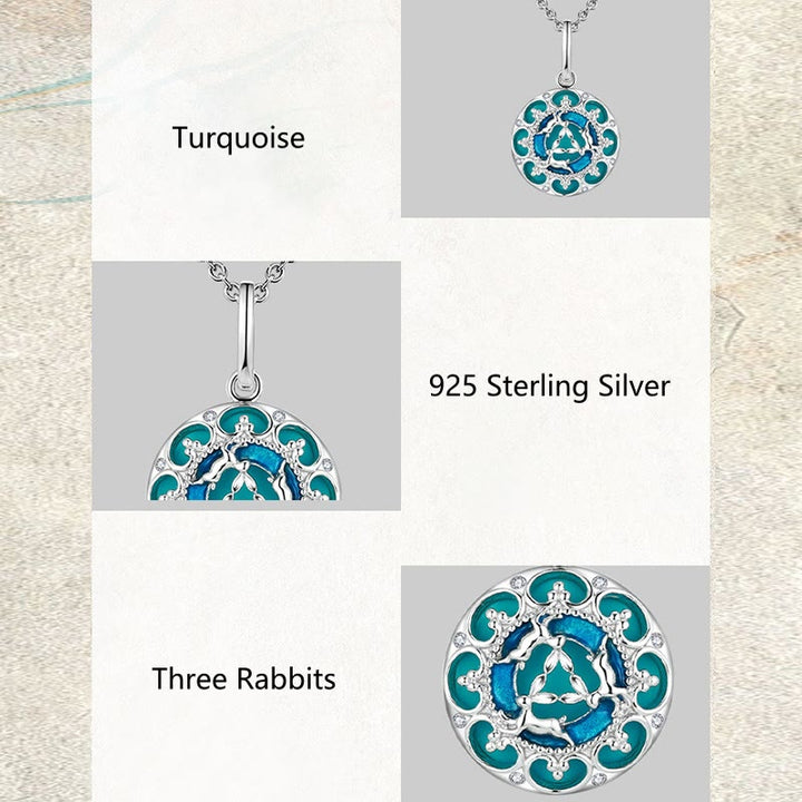 Colgante de plata de ley 925 con Buddha Stones , redondo, turquesa, tres conejos