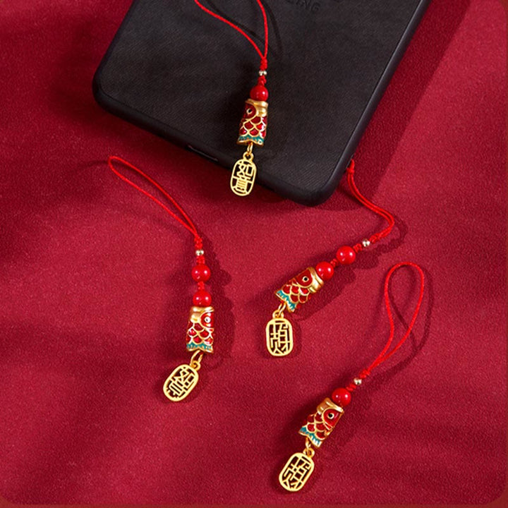 Buddha Stones, pez Koi, cinabrio que atrae la riqueza, deseo Ruyi, amuleto de suerte, decoración colgante para teléfono
