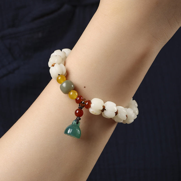 Semilla de Bodhi Natural, ágata roja, Bodhi, armonía tranquila, pulsera de loto con cuentas de calabaza grabadas
