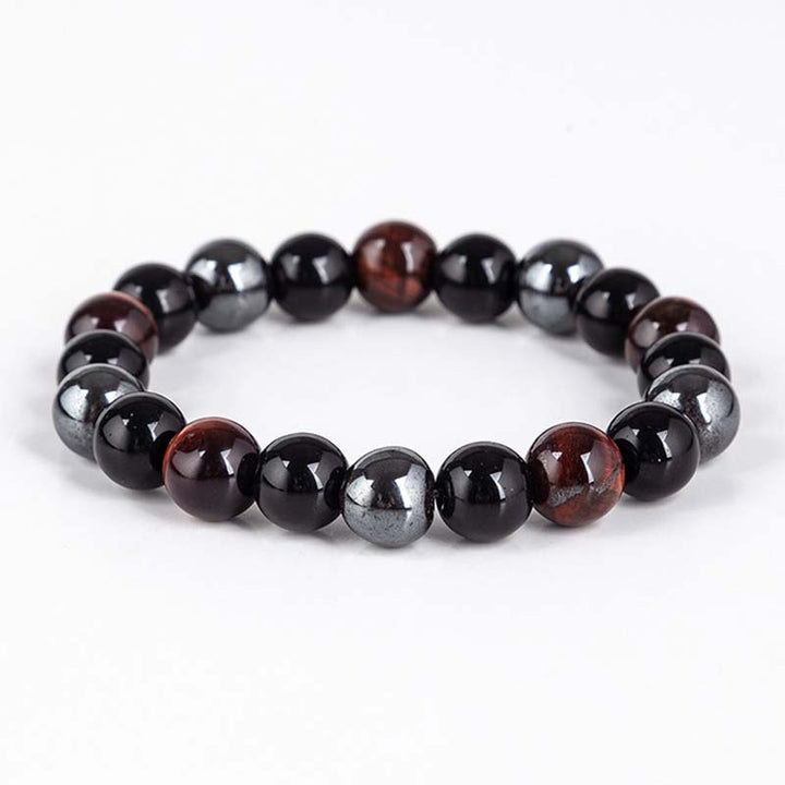 Juego de collar y pulsera de ojo de tigre tibetano con Buddha Stones