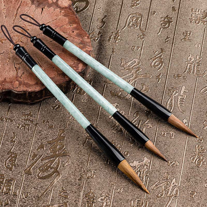 Buddha Stones, Jade Natural, suerte, pluma de pincel de caligrafía china, pincel de escritura chino con caja de regalo