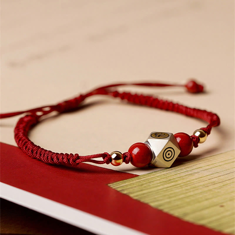Pulsera trenzada de plata de ley 925 hecha a mano con Buddha Stones , zodíaco chino, Buda natal, cinabrio - Cuerda gruesa roja (circunferencia de la muñeca: 14-17 cm) - Perro/Cerdo-Buda Amitabha - image 0
