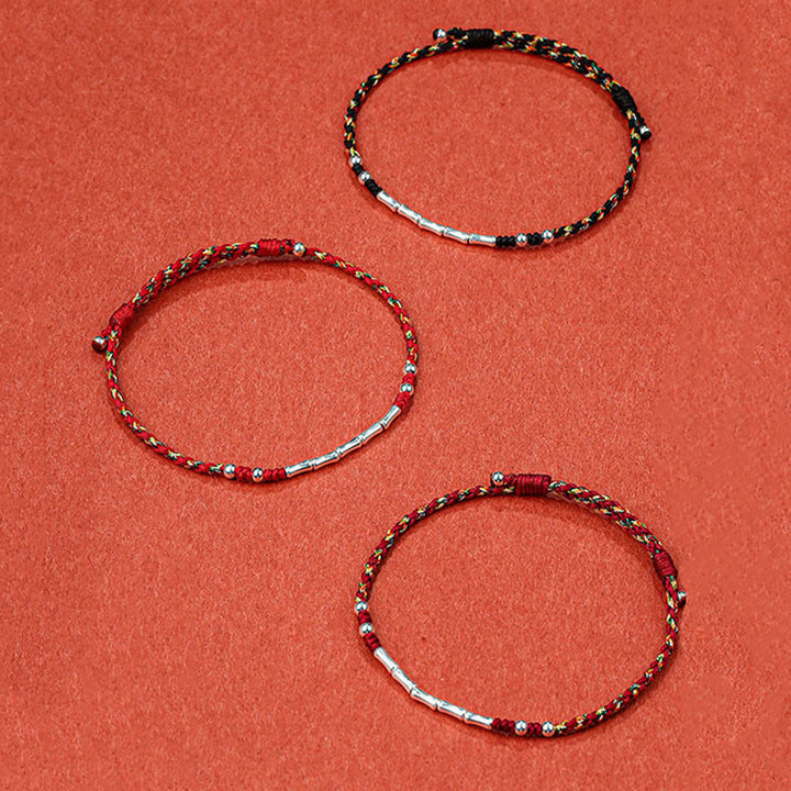 Pulsera de cuerda trenzada de protección de bambú multicolor hecha a mano con Buddha Stones Tíbet