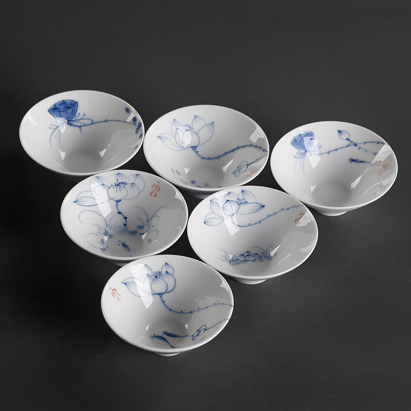 Buddha Stones Vintage ciruela orquídea bambú crisantemo loto pez Koi taza de té de cerámica tazas de té Kung Fu