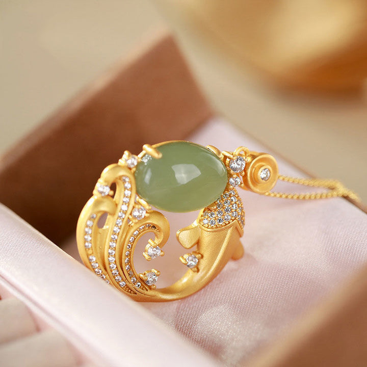 Buddha Stones Cian Jade Koi Fish Curación Calma Collar Colgante - image 7