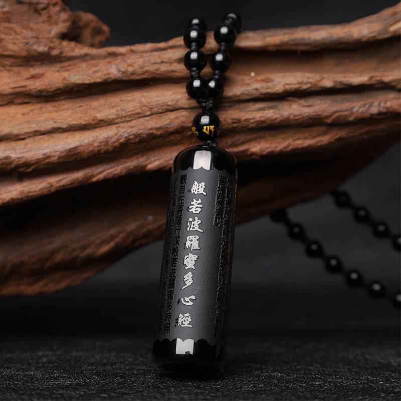 Colgante de collar de purificación de Sutra de corazón de obsidiana negra Natural con Buddha Stones