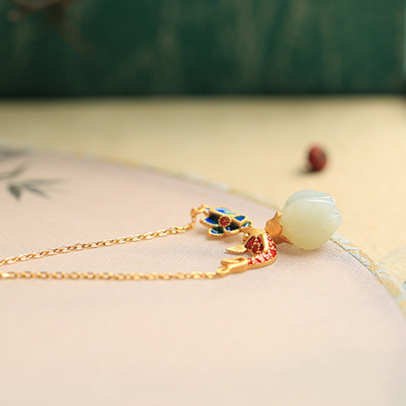 Collar con colgante de plata de ley 925 con Buddha Stones , jade blanco, pez koi y loto - image 8