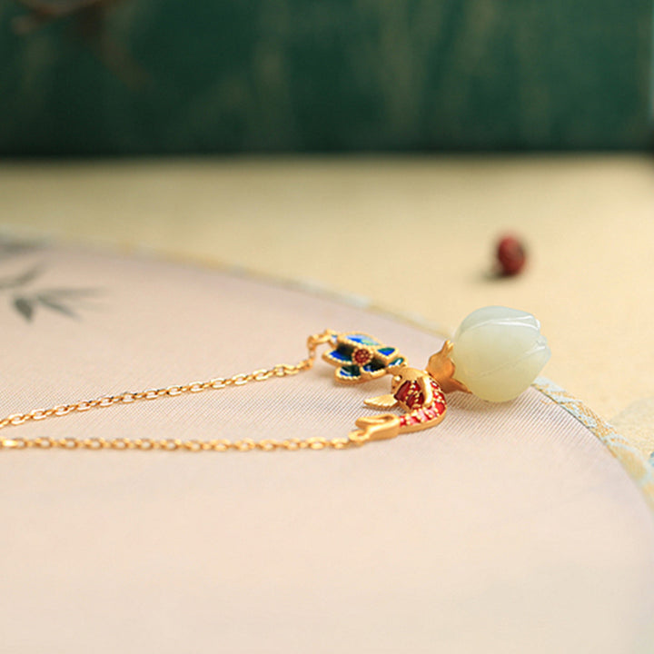 Collar con colgante de plata de ley 925 con Buddha Stones , jade blanco, pez koi y loto - image 8