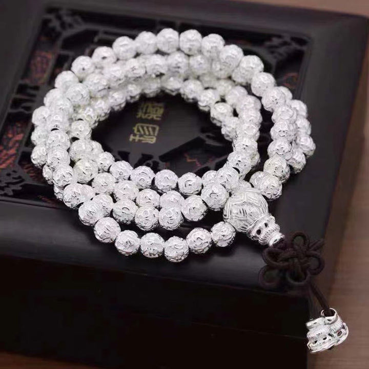 Pulsera de amuleto de cuentas de aleación talladas Om Mani Padme Hum tibetano con Buddha Stones