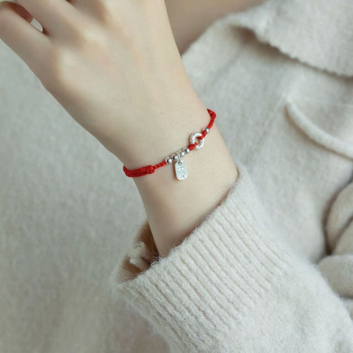 Tobillera con pulsera de sonido y seguridad con hebilla de paz y nubes propicias de Plata de Ley 925 con Buddha Stones